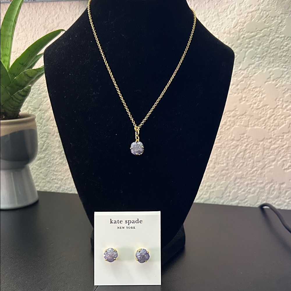 Kate Spade Gold Necklace with Purple Pendant with earrings set